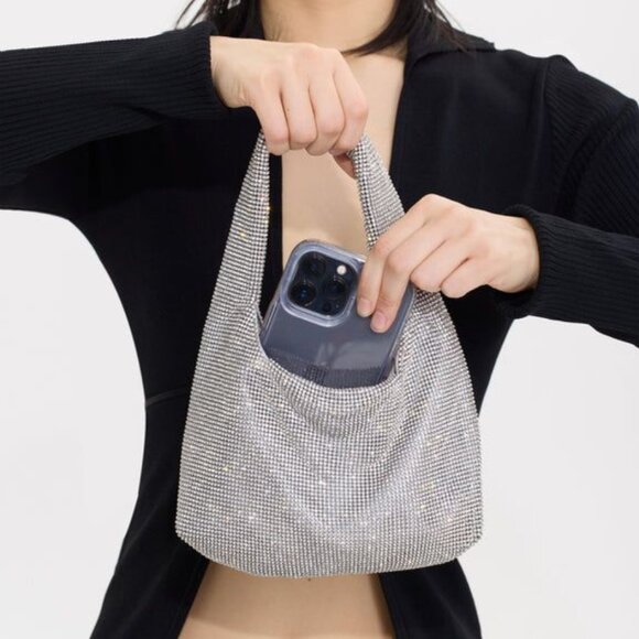 KARA Mini Crystal Mesh Armpit Bag in White (small rip in mesh) + Dust Bag - Picture 3 of 11